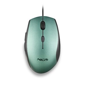 Mouse USB NGS Moth Ice 1600 dpi + adattatore da USB-A a USB-C - 5 pulsanti - Utilizzo per destrimani - Cavo da 1,80 m - Colore verde metallizzato/nero