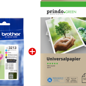 ORIGINALE Brother Value Pack nero / ciano / magenta / giallo LC3213 MCVP + Prindo Green Recyclingpapier 500 Blatt