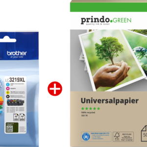 ORIGINALE Brother Value Pack nero / ciano / magenta / giallo LC3219XL MCVP 01 + Carta riciclabile Prindo Green 500 fogli