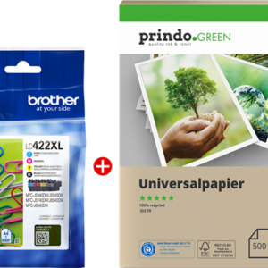 ORIGINALE Brother Value Pack nero / ciano / magenta / giallo LC422XL MCVP +  Carta riciclabile Prindo Green 500 fogli