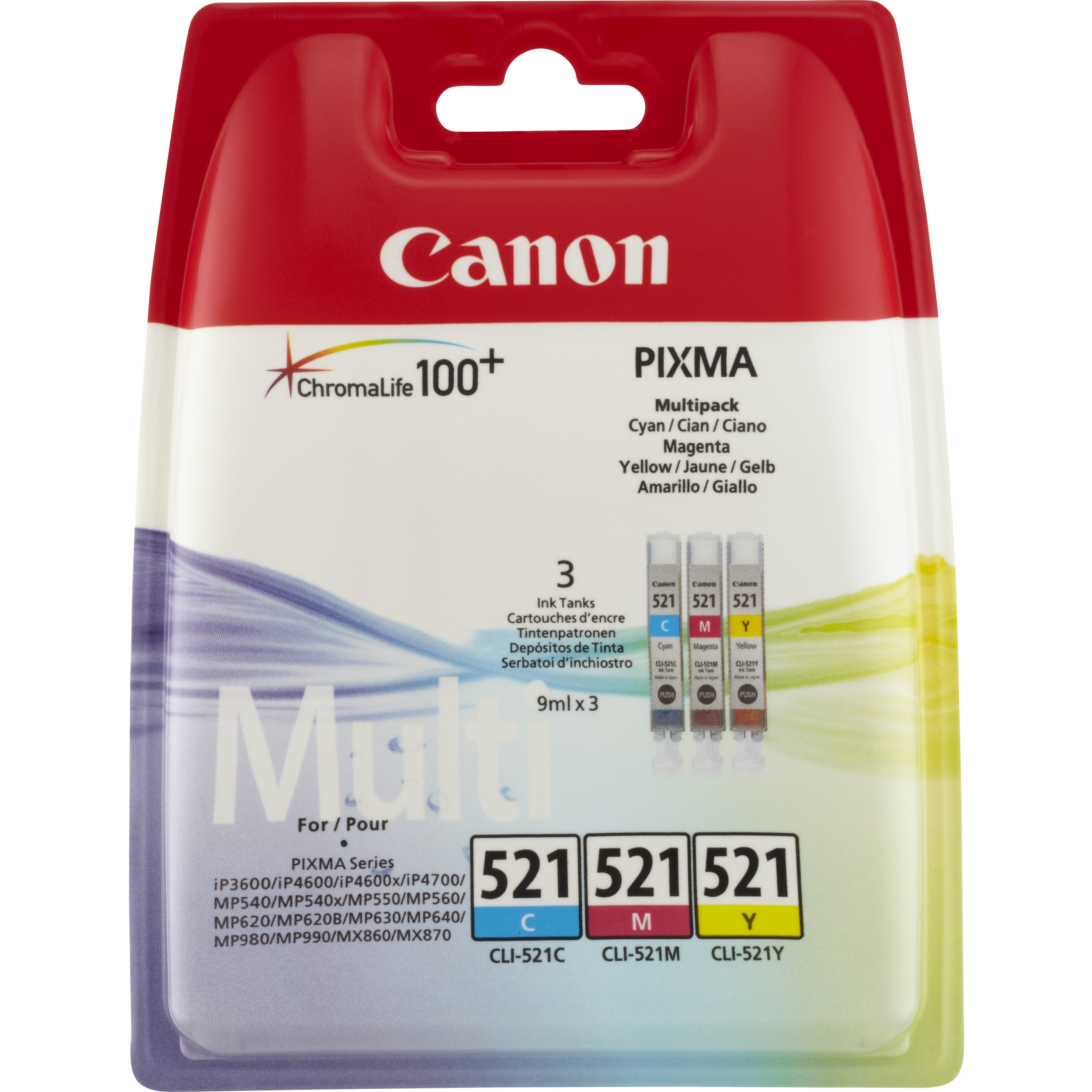 ORIGINALE Canon Multipack ciano / magenta / giallo CLI-521 2934B010 confezione multi