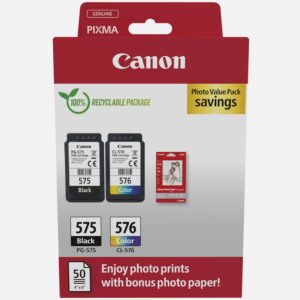 ORIGINALE Canon Value Pack nero / differenti colori / Bianco PG-575+CL-576 + 10x15 cm Fotopapier 50 Blatt 200 pagine