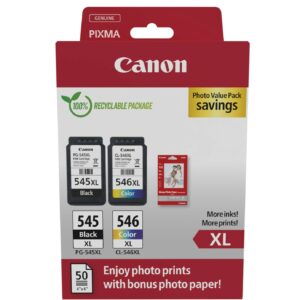 ORIGINALE Canon Value Pack nero / differenti colori PG-545XL + CL-546XL + 10x15 cm Fotopapier 50 fogli 700 pagine