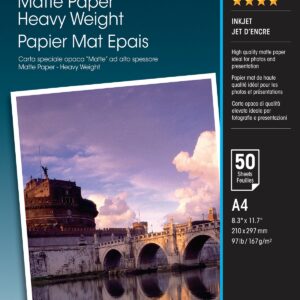 ORIGINALE Epson Carta Bianco C13S041256 Matte Paper 50 Blatt Carta da Foto, DIN A4, 167 g/m?, 50 Fogli, opaca