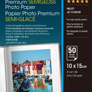 ORIGINALE Epson Carta Bianco C13S041765 Premium Semigloss 50 Blatt carta fotografica, 10 x 15 cm, 251 g/m?, 50 pagine, stylus premium semigloss