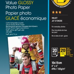 ORIGINALE Epson Carta Bianco C13S400044 Value Glossy Photo Papier Value Glossy carta fotografica, 10 x 15 cm, 183g/m?, 2 x 20 fogli, brillante