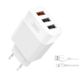 Pacchetto caricabatteria XO L72 1x USB-A 18W Quick Charge 3.0, 2x USB-A + USB-A a cavo Lightning