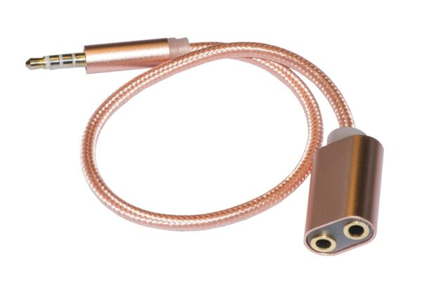 *Sdoppiatore Audio Jack 3,5 Mm Maschio A 2 Femmine 35 Cm Guaina Intrecciata Colore Rosa