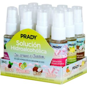 Spray Igienizzante Idroalcolico Prady 30ml - 6 Aromi Caramella - Alcool 70% - Display 12 unità