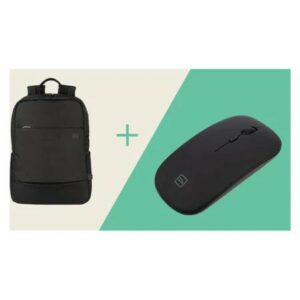 Tucano Zaino Global + Mouse Bundle, Schienale Ergonomico,Tasca Frontale E Mouse Wireless