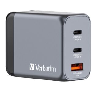 Verbatim Caricatore Da Parete Gnc-65 Gan Charger 3 Port 65W Usb A/C (Eu/Uk/Us)