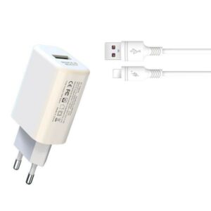 XO L85D Power Charger 18W + Cavo Lightning - Ricarica Rapida - Protezione da Sovratensioni - Colore Bianco