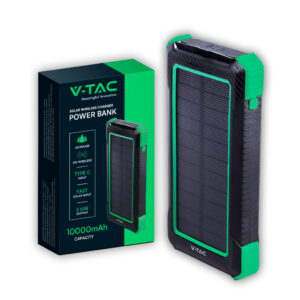 10000mAh Solar Wireless Charger Power Bank Nero