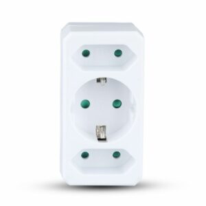 2 Ways Adapter with 2 EUro Socket 10A , 1 Socket 10/16A 250V ( Label+ Polybag ) White