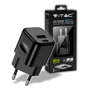 20W Charging Adapter with 1Pd + 1 Qc Port Black