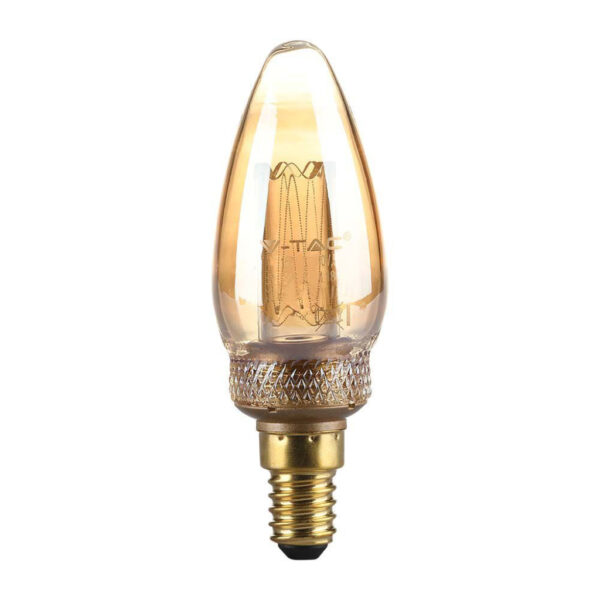 2W LED Art Filament Candle Bulb Amber Glass 1800K E14