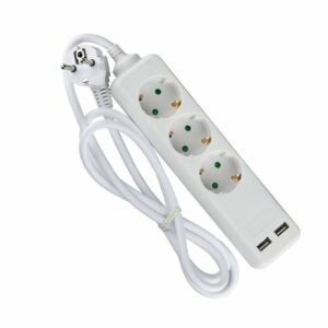 3 Ways Socket with 2 USB (3G 1.5mm2 X 1.5M) Polybag with Card White