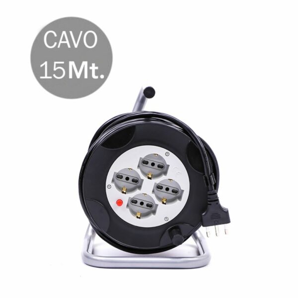 4 Prese 2P/Schuko Con Protezione Termica Ripristinabile Cavo Lunghezza 15m 3X1.5mm Con Plug Da 16A