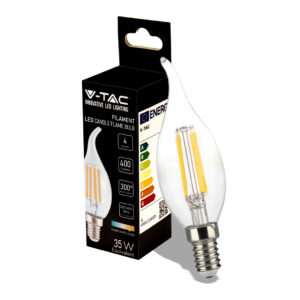 4W LED Candle Flame Filament Bulb 3000K E14