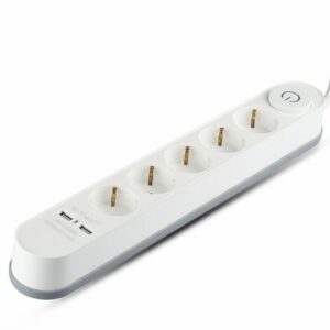 5 Ways Socket with Lighted Switch & 2 USB Port 3G 1.5mm*3m White