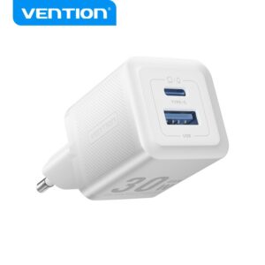 Alimentatore 2 porte USB A+C GaN 5V-9V-12V-20V 30W bianco