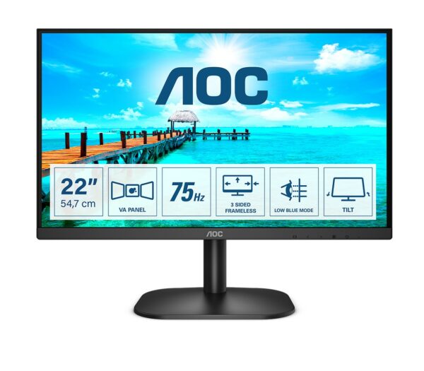 Aoc Monitor 21,5 Led Va 16:9 Fhd 4Ms 200 Cdm, Vga/Hdmi