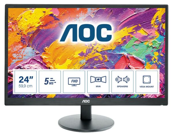 Aoc Monitor 23,6, Led Mva 16:9 Fhd 5Ms 250Cdm, D-Sub/Hdmi, Multimediale