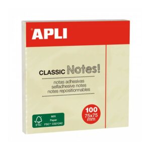 Apli Classic Blocco da 100 Note Adesive 75 x 75 mm - Colore Giallo