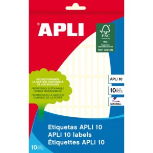 Apli Confezione da 600 Etichette Bianche 5x35mm - 10 Fogli x 60 Etichette - Adesivo Permanente - Colore Bianco