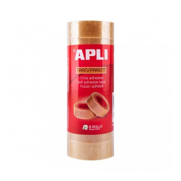 Apli Confezione da 8 Nastri Adesivi Trasparenti 19 mm x 33 m