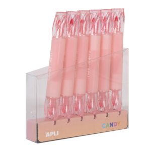 Apli Evidenziatori Rosa Caramello - Doppia Punta: Piatta da 5 mm e Rotonda da 2 mm - Confezione da 6 ricariche - Ideale per Agende, Quaderni e Calendari