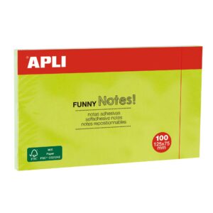 Apli Funny Sticky Notes 125x75mm - Blocco da 100 fogli - Adesivo di qualità - Facile da staccare - Colore verde fluorescente