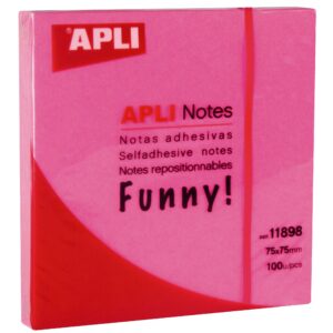 Apli Funny Sticky Notes 75x75mm - Blocco da 100 fogli - Adesivo di qualità - Facile da staccare - Rosa fluorescente