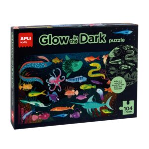 Apli Kids Puzzle Fluorescente Glow In The Dark Tema Oceano - 104 Pezzi 5x5 cm - Dimensioni 64,5x41,5 cm - Include Poster - Design Colorato e per Bambini - Cartone 2mm - Sviluppa Abilità - Colorato