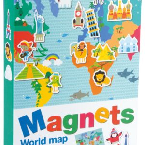 Apli Magnetic World Map Game - 1 Scenario Magnetizzato 36 x 38 cm - 40 Carte con Disegni di Monumenti e Animali