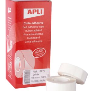 Apli Nastro Adesivo Bianco 19mm x 33m - Resistente allo Strappo - Facile da Tagliare - Forte Adesione Bianco