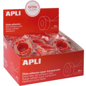 Apli Nastro Adesivo Extra Chiaro 19mm x 33m - Impermeabile e Resistente agli Agenti Atmosferici - Facile da Tagliare con le Mani - Trasparente Trasparente