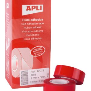 Apli Nastro Adesivo Rosso 19mm x 33m - Resistente allo Strappo - Facile da Tagliare - Ideale per Bricolage e Imballaggi - Rosso