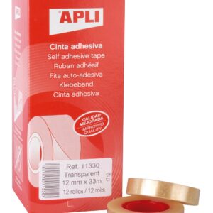 Apli Nastro Adesivo Trasparente 12mm x 33m - Impermeabile e Resistente agli Agenti Atmosferici - Facile da Tagliare e Applicare - Ideale per Artigianato e Imballaggi Trasparenti