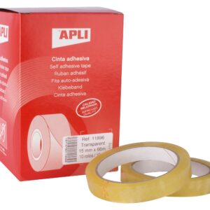 Apli Nastro Adesivo Trasparente 15mm x 66m - Impermeabile e Resistente agli Agenti Atmosferici - Facile da Tagliare con le Mani - Ideale per Artigianato e Imballaggi Trasparenti