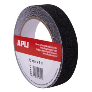 Apli Nastro Antiscivolo 25mm x 5m - Resistente all Acqua e all Usura - Facile da Tagliare e Applicare - Nero