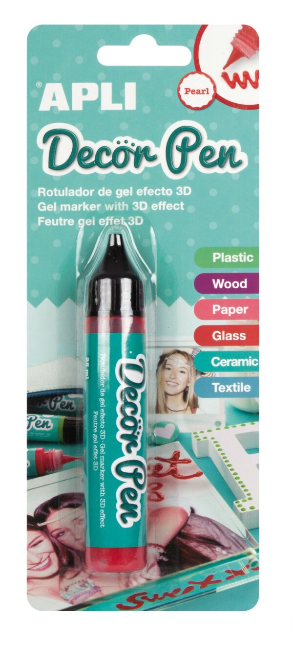 Apli Pennarello Gel 3D con Finitura Perlata - 25ml - Ideale per Decorare Plastica, Legno, Carta, Vetro, Ceramica o Tessuto - Personalizzazione Facile e Spettacolare - Colore Rosso