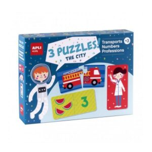 Apli Set di 3 Puzzle: Trasporto, Mestieri e Numeri - 24 Pezzi per Puzzle, 72 Pezzi Totale - Dimensioni 7 x 7 cm