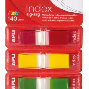 Apli Zigzag Film Indici Adesivi 45x12mm 4 Dispenser da 35 Indici da 4 Colori - Facile da Applicare - Adesivo di Qualità - Design a Zigzag - Organizza i Tuoi Documenti - Multicolore