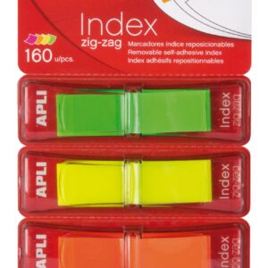 Apli Zigzag Film Indici Adesivi 45x12mm 4 Dispenser da 40 Indici - Facile da Applicare - Resistente - Removibile - Colori Fluorescenti - Multicolore