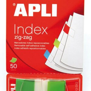 Apli Zigzag Film Indici Adesivi 45x25mm - Dispenser da 50 Indici - Adesivo di Qualità - Facile da Staccare - Design a Zigzag - Verde