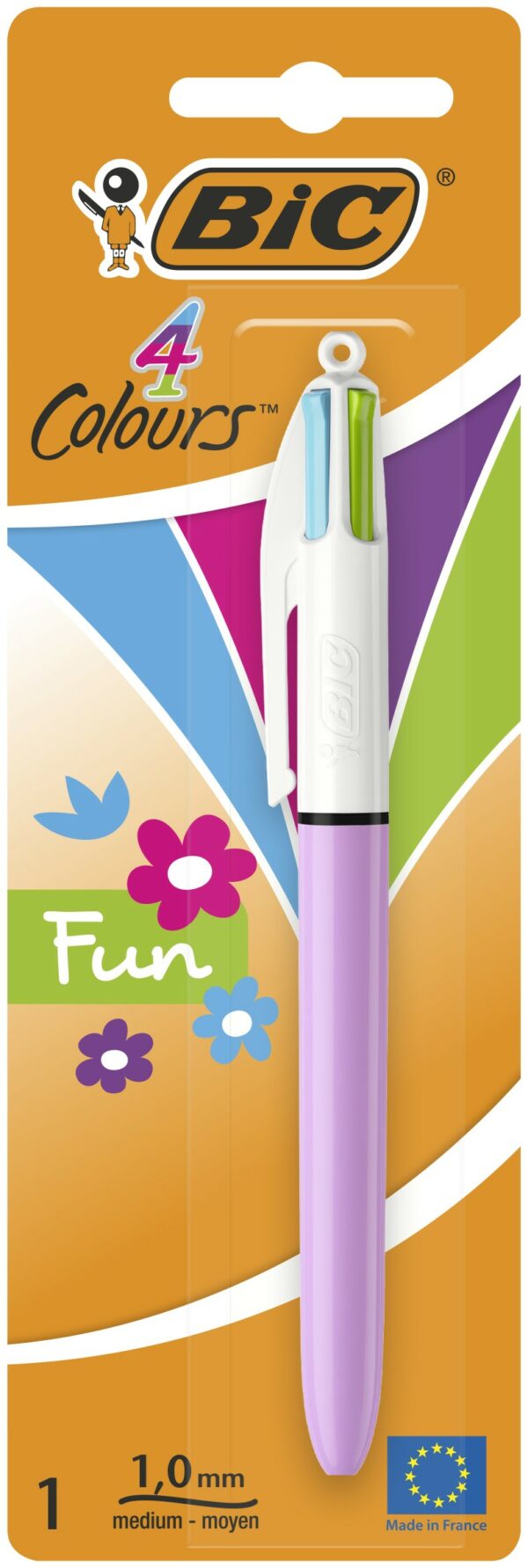 BIC 4 Colori Fun, Penna a Sfera (Punta 1mm), Confezione da 1