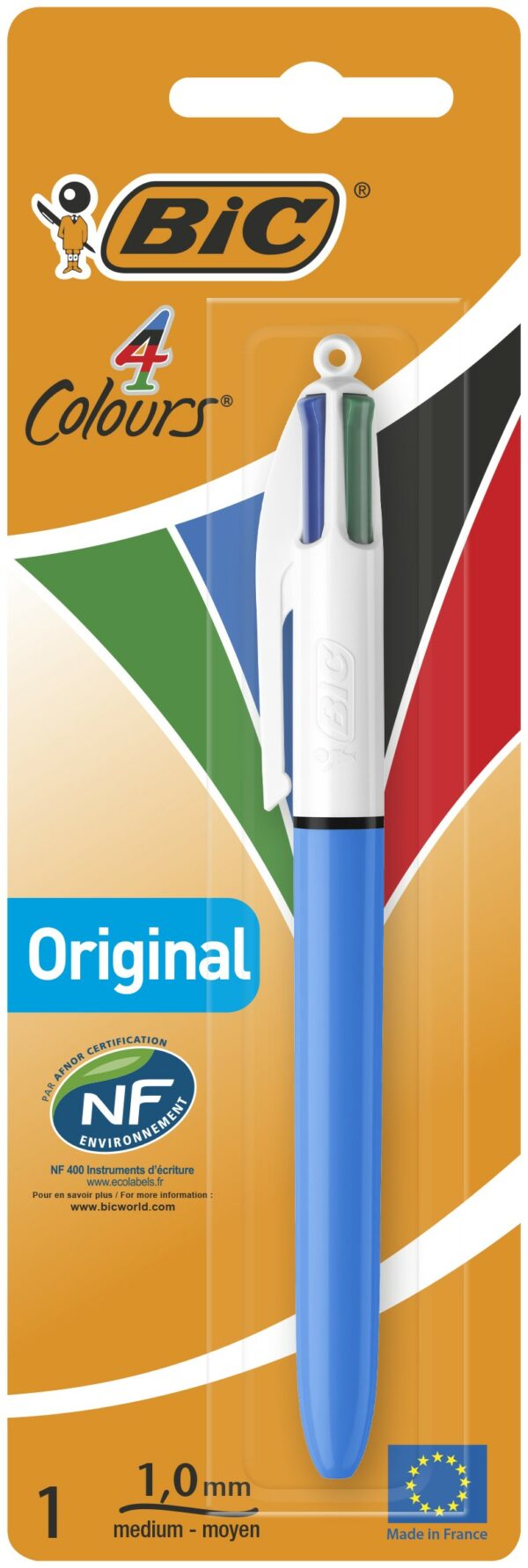 BIC 4 Colori Original, Penna a Sfera (Punta 1mm), Confezione da 1