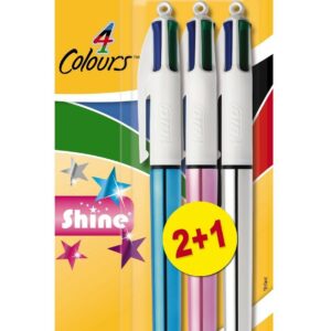 BIC 4 Colours Shine Nero, Blu, Rosso, Verde Medio 3 pz