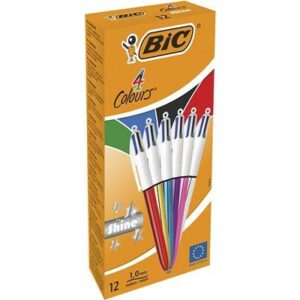 BIC 4 Colours Shine Nero, Blu, Verde, Rosso Penna a sfera retrattile a clip Medio